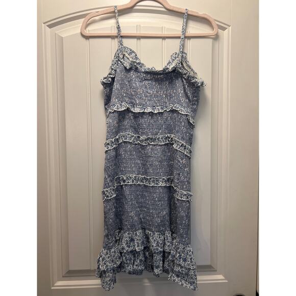 Sim & Sam Women’s Ruffled Tiered Floral Stretch Ruched Mini Dress Size M Blue - Picture 4 of 4
